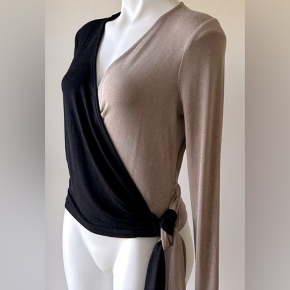 & Other Stories Colorblock Wrap Knit Top, Black/Taupe M